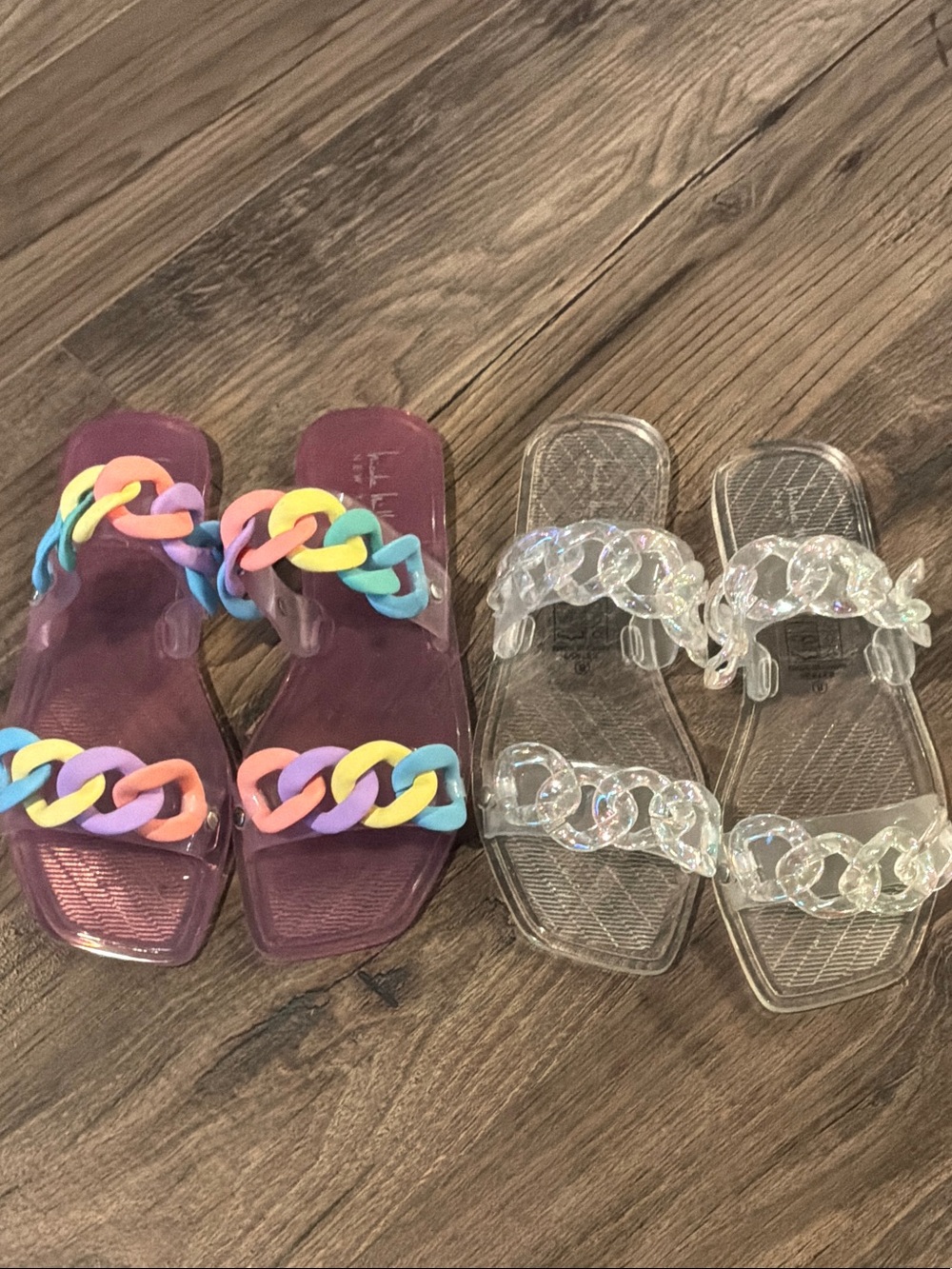 Purple Jelly Chain Slide Sandals with Rainbow Links
